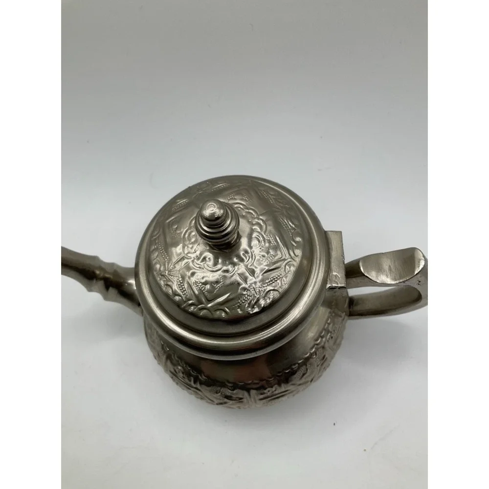 Vintage Moroccan Small‎ Teapot handcrafted hammered ornate Diamant Blanc Stamped